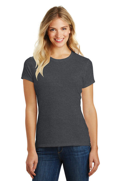 Front View of Hthr Charcoal District Women's Perfect Blend CVC Tee. DM108L plain