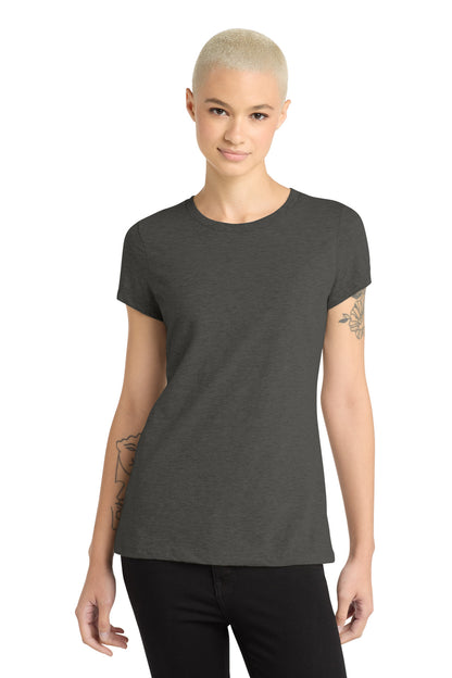 Front View of Hthr Charcoal District Women's Perfect Blend CVC Tee. DM108L plain