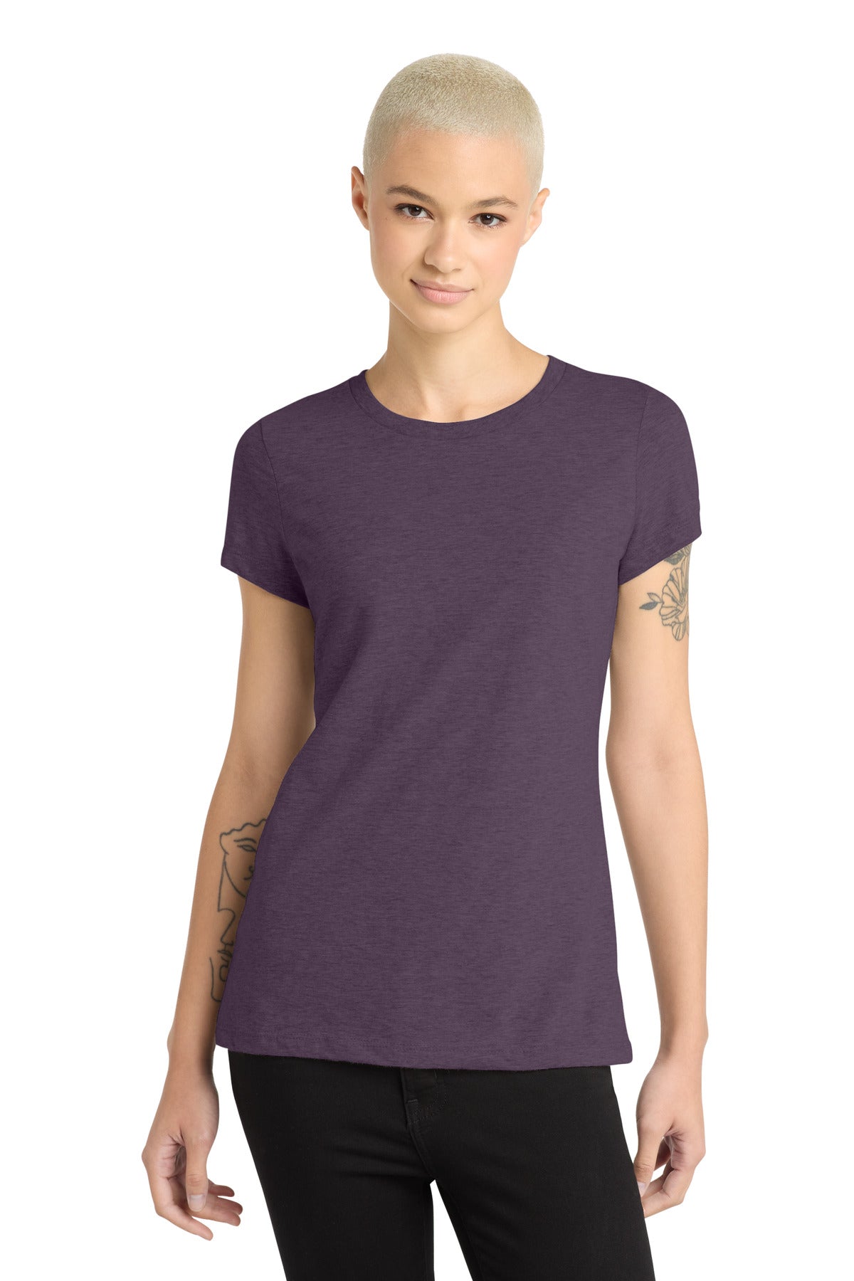 Front View of Hthr Eggplant District Women's Perfect Blend CVC Tee. DM108L plain