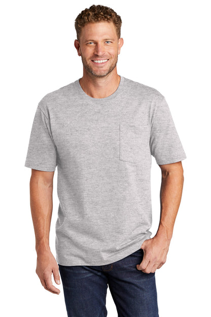 Front View of Hthr Grey CornerStone Workwear Pocket Tee CS430 plain