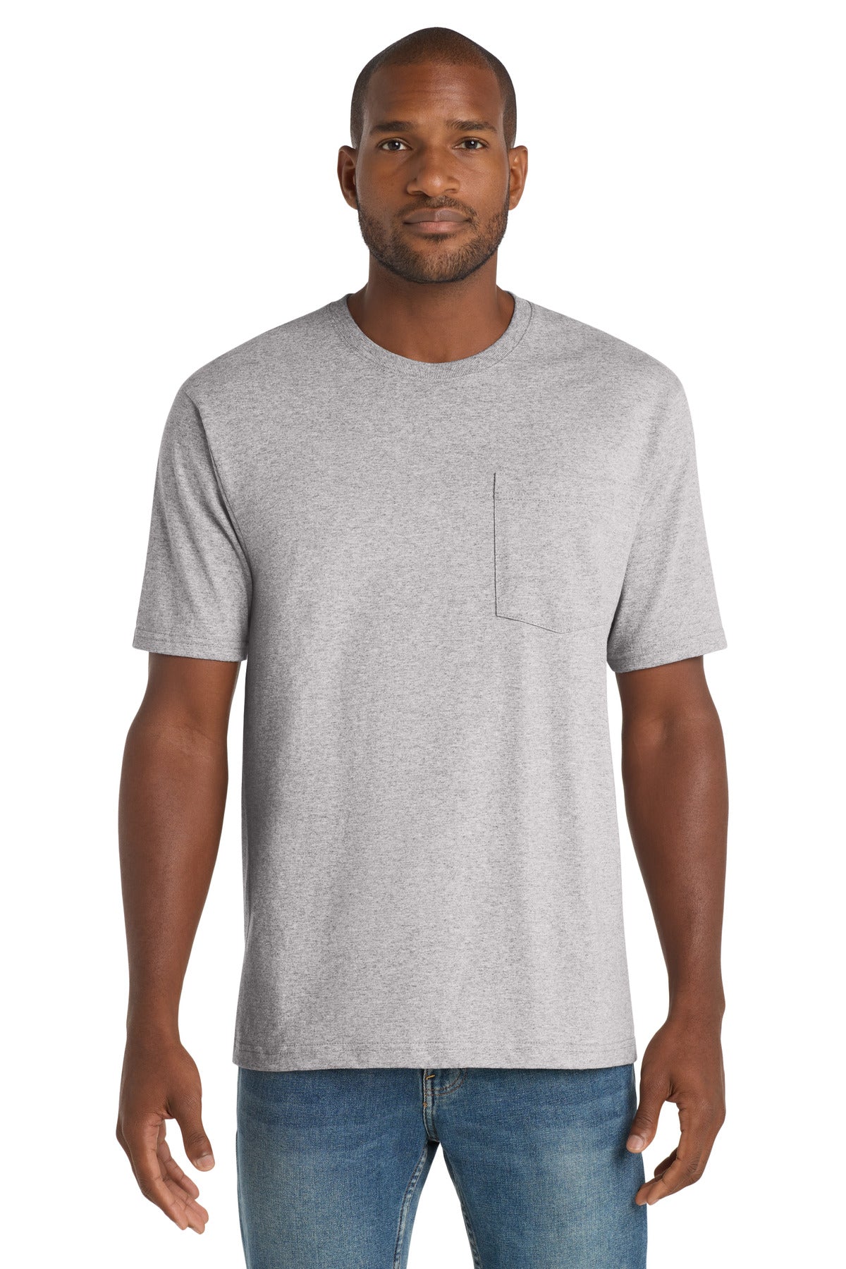 Front View of Hthr Grey CornerStone Workwear Pocket Tee CS430 plain