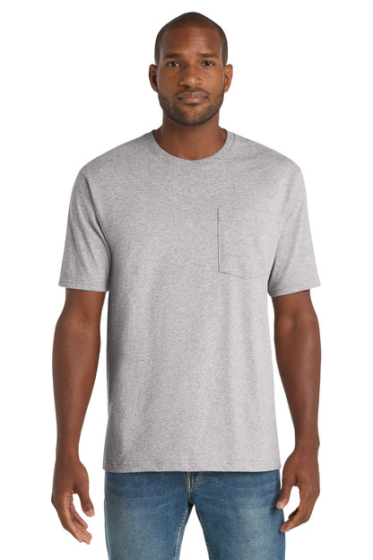 Front View of Hthr Grey CornerStone Workwear Pocket Tee CS430 plain