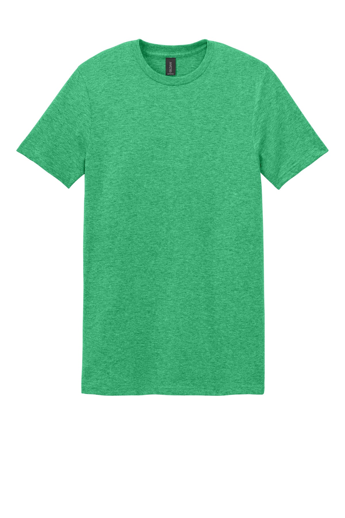 Front View of Hthr Irish Grn Gildan Softstyle T-Shirt. 64000 plain