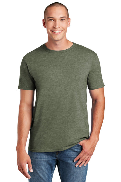 Front View of Hthr Mltry Grn Gildan Softstyle T-Shirt. 64000 plain