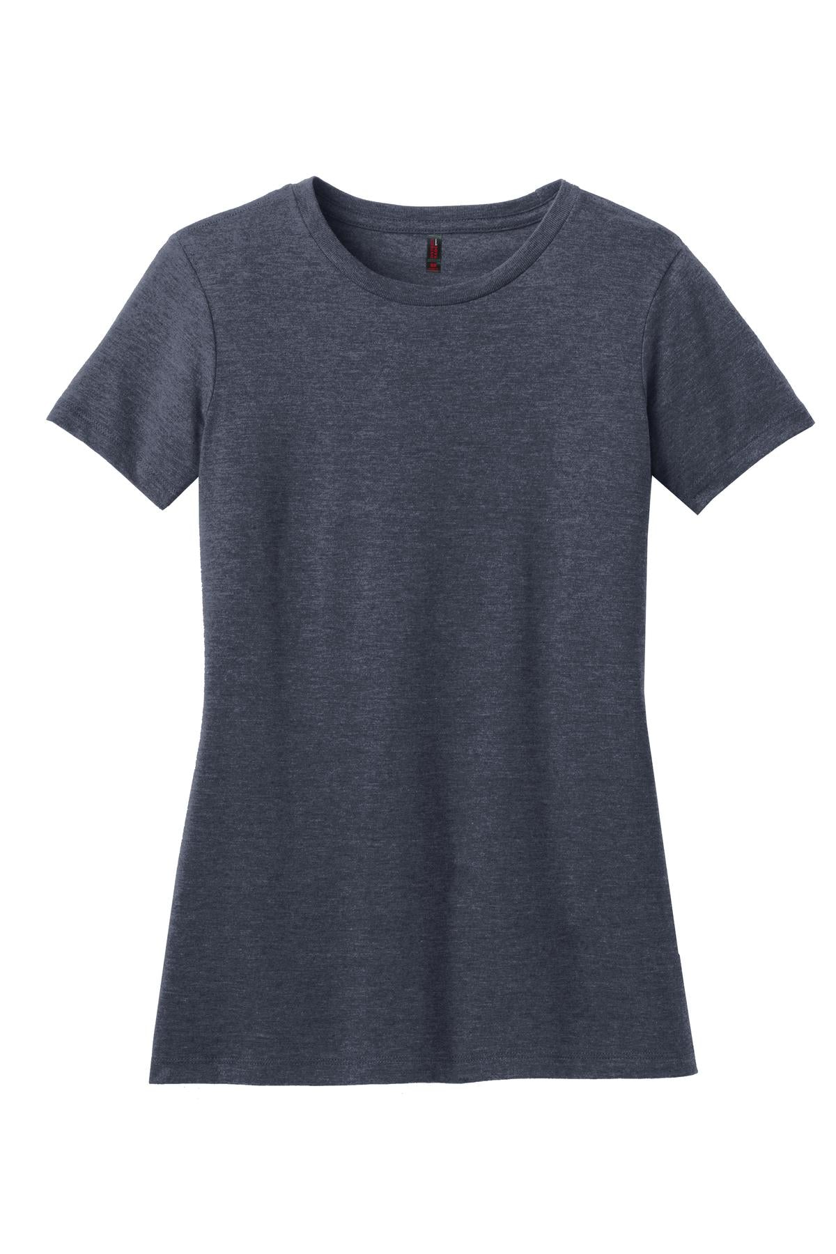 Front View of Hthr Navy District Women's Perfect Blend CVC Tee. DM108L plain