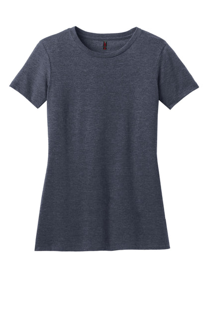 Front View of Hthr Navy District Women's Perfect Blend CVC Tee. DM108L plain