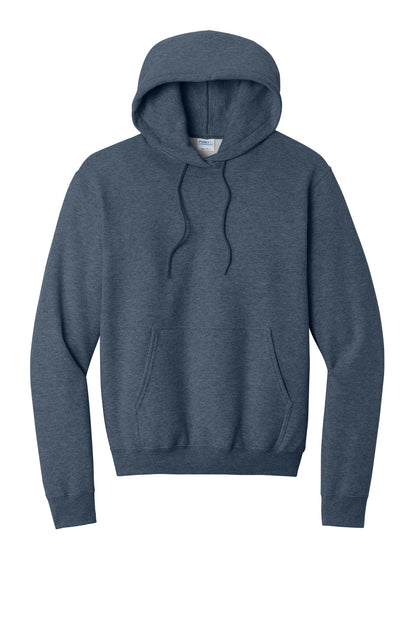 Front View of Hthr Navy Port & Co Core Fleece Pullover Hooded Sweatshirt. PC78H plain