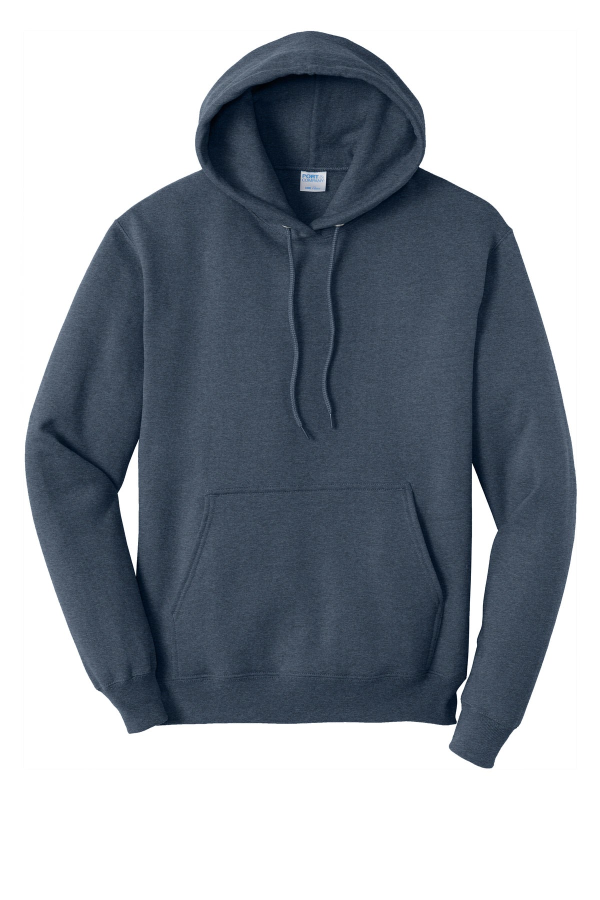 Front View of Hthr Navy Port & Co Core Fleece Pullover Hooded Sweatshirt. PC78H
