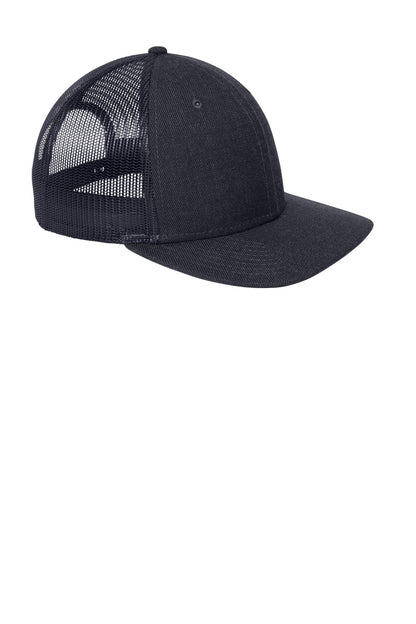 Front View of Hthr Navy/Navy New Era Snapback Low Profile Trucker Cap NE207 plain