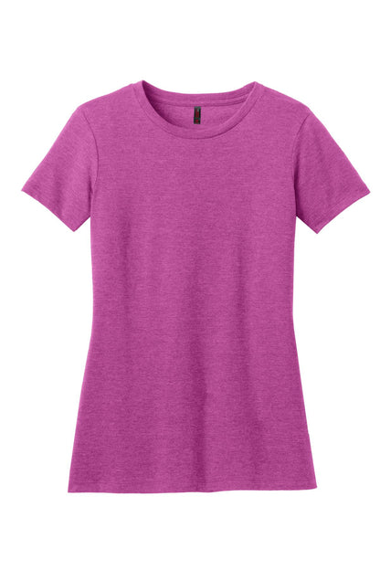 Front View of Hthr Pink Rasp District Women's Perfect Blend CVC Tee. DM108L plain