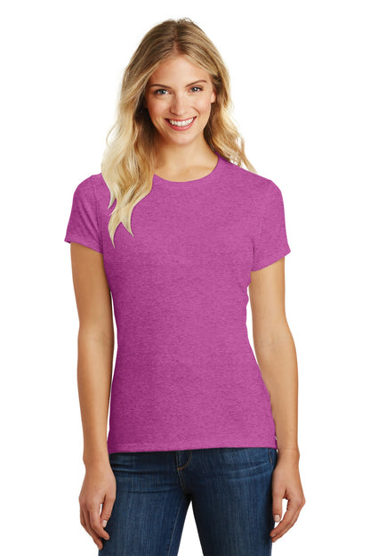 Front View of Hthr Pink Rasp District Women's Perfect Blend CVC Tee. DM108L plain
