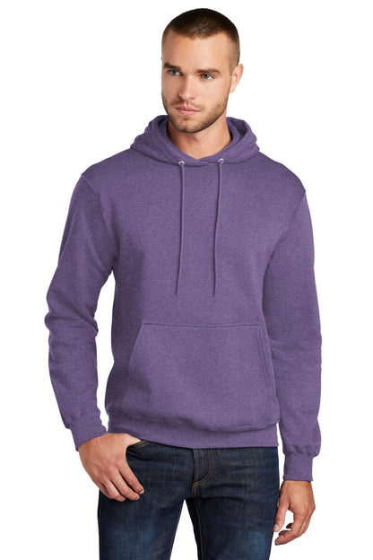 Front View of Hthr Purple Port & Co Core Fleece Pullover Hooded Sweatshirt. PC78H plain