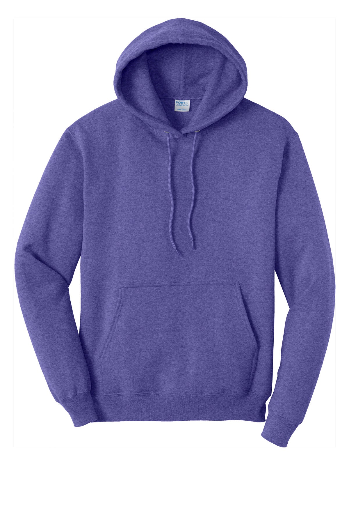 Front View of Hthr Purple Port & Co Core Fleece Pullover Hooded Sweatshirt. PC78H