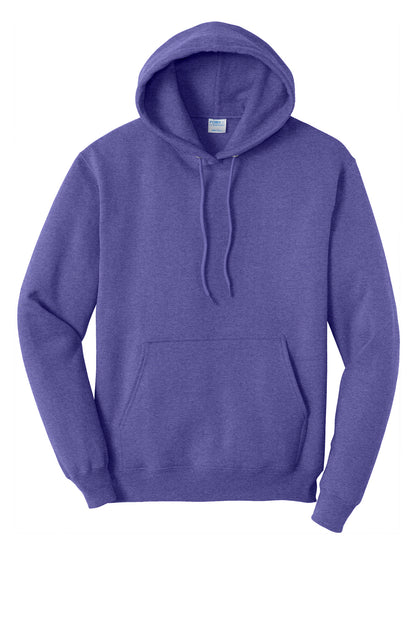 Front View of Hthr Purple Port & Co Core Fleece Pullover Hooded Sweatshirt. PC78H