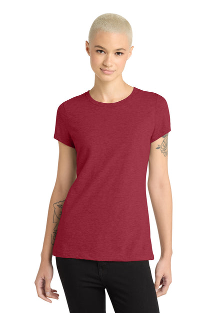 Front View of Hthr Red District Women's Perfect Blend CVC Tee. DM108L plain