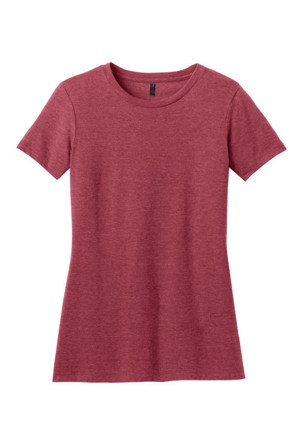 Front View of Hthr Red District Women's Perfect Blend CVC Tee. DM108L plain