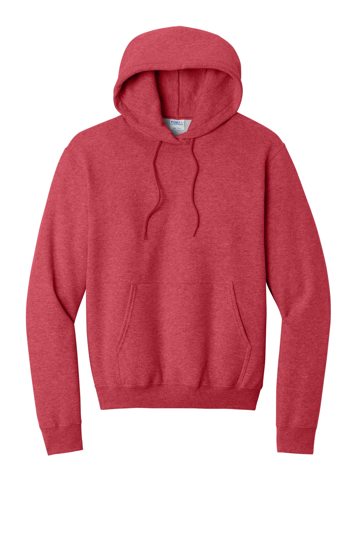 Front View of Hthr Red Port & Co Core Fleece Pullover Hooded Sweatshirt. PC78H plain