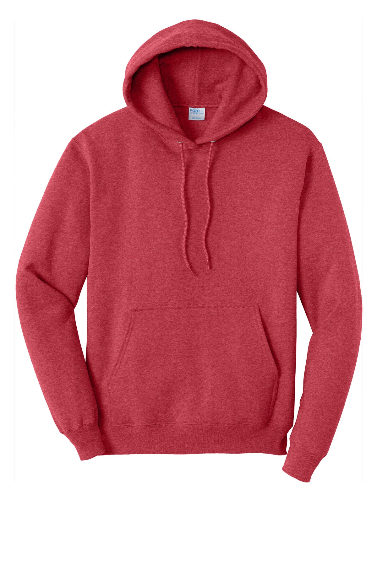 Front View of Hthr Red Port & Co Core Fleece Pullover Hooded Sweatshirt. PC78H