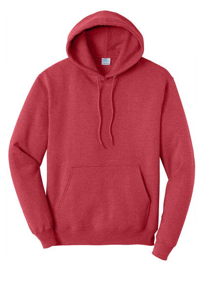 Front View of Hthr Red Port & Co Core Fleece Pullover Hooded Sweatshirt. PC78H