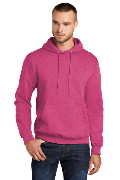 Front View of Hthr Sangria Port & Co Core Fleece Pullover Hooded Sweatshirt. PC78H plain