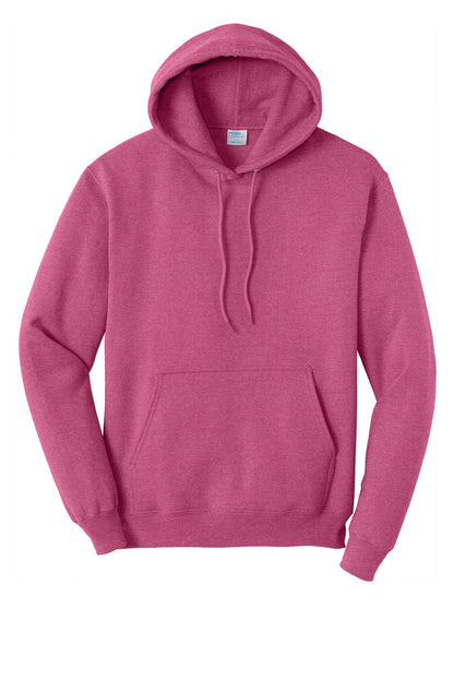 Front View of Hthr Sangria Port & Co Core Fleece Pullover Hooded Sweatshirt. PC78H