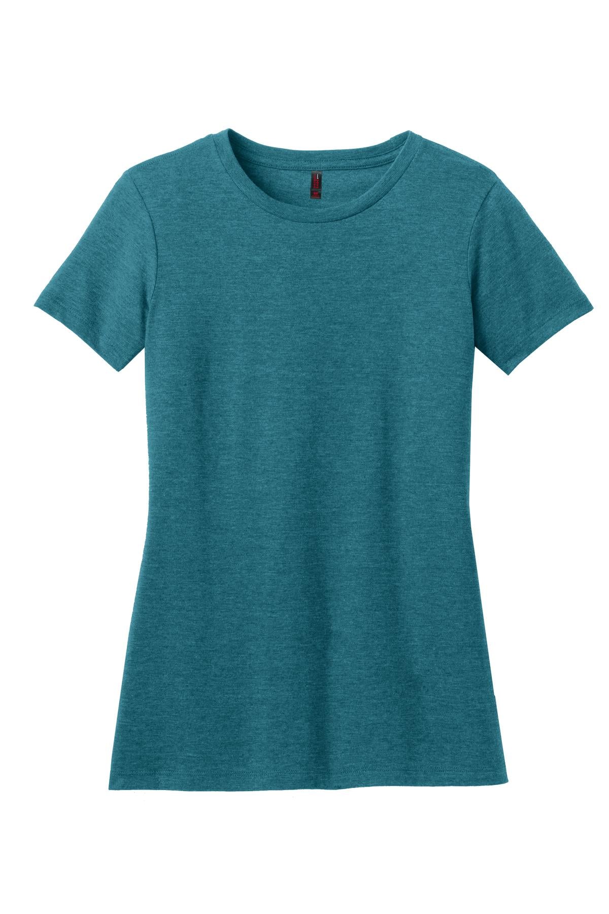 Front View of Hthr Teal District Women's Perfect Blend CVC Tee. DM108L plain