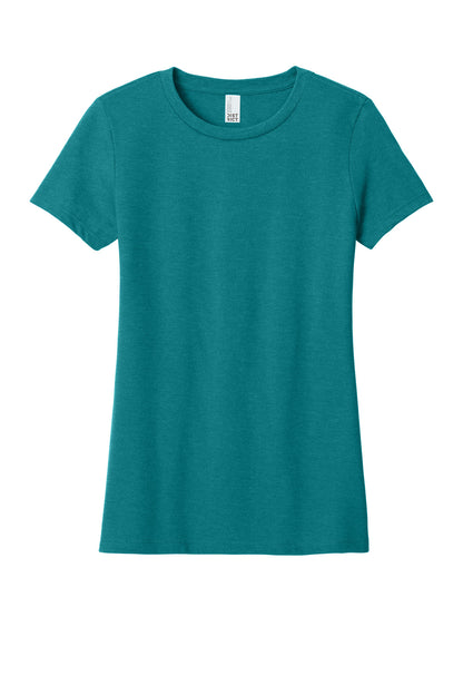 Front View of Hthr Teal District Women's Perfect Blend CVC Tee. DM108L plain