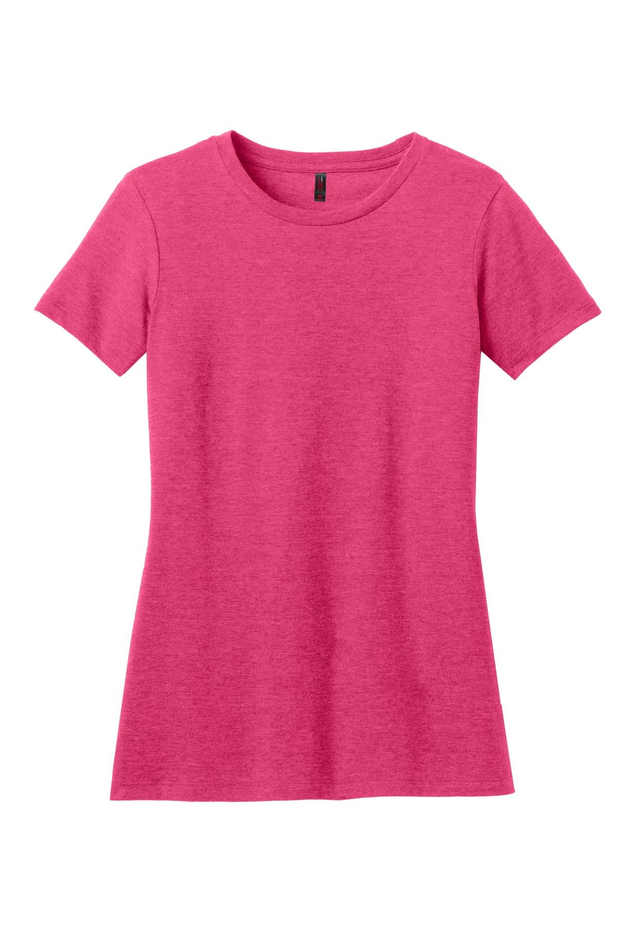 Front View of Hthr Watermlon District Women's Perfect Blend CVC Tee. DM108L plain