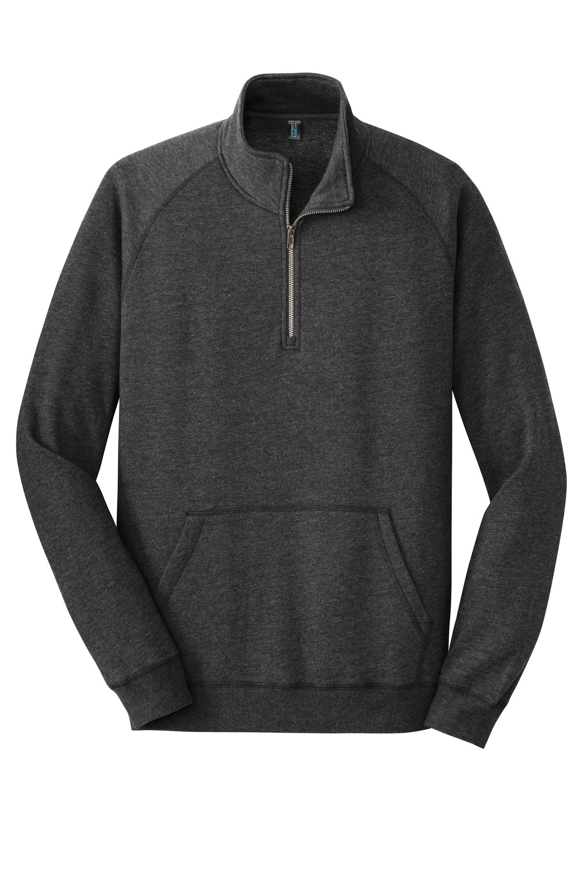 Front View of Hthrd Black District Lightweight Fleece 1/4-Zip. DM392 plain