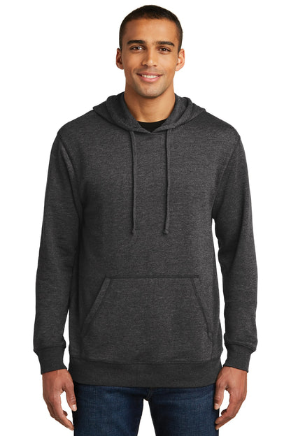 Front View of Hthrd Black District Lightweight Fleece Hoodie. DM391 plain