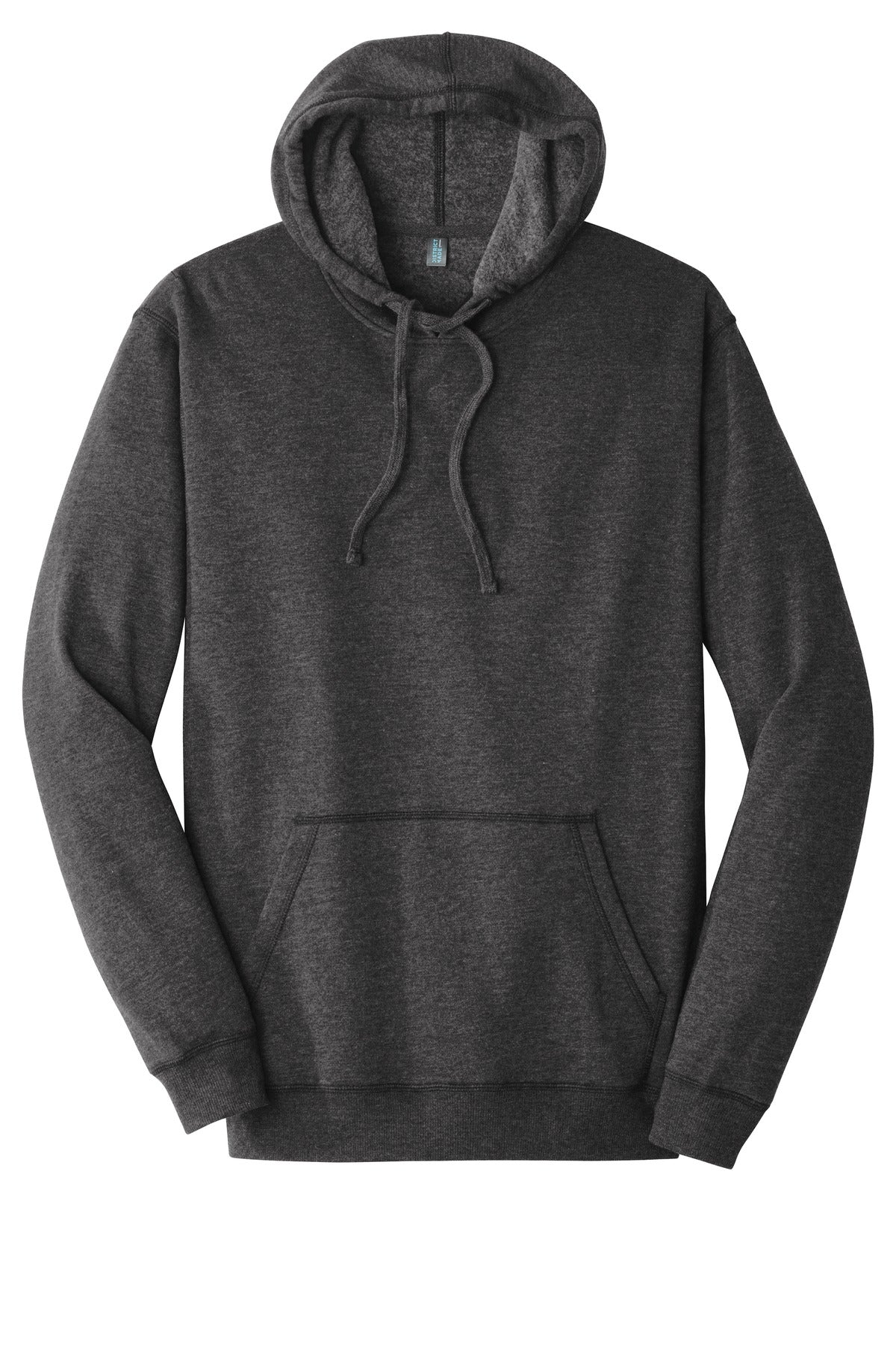 Front View of Hthrd Black District Lightweight Fleece Hoodie. DM391 plain