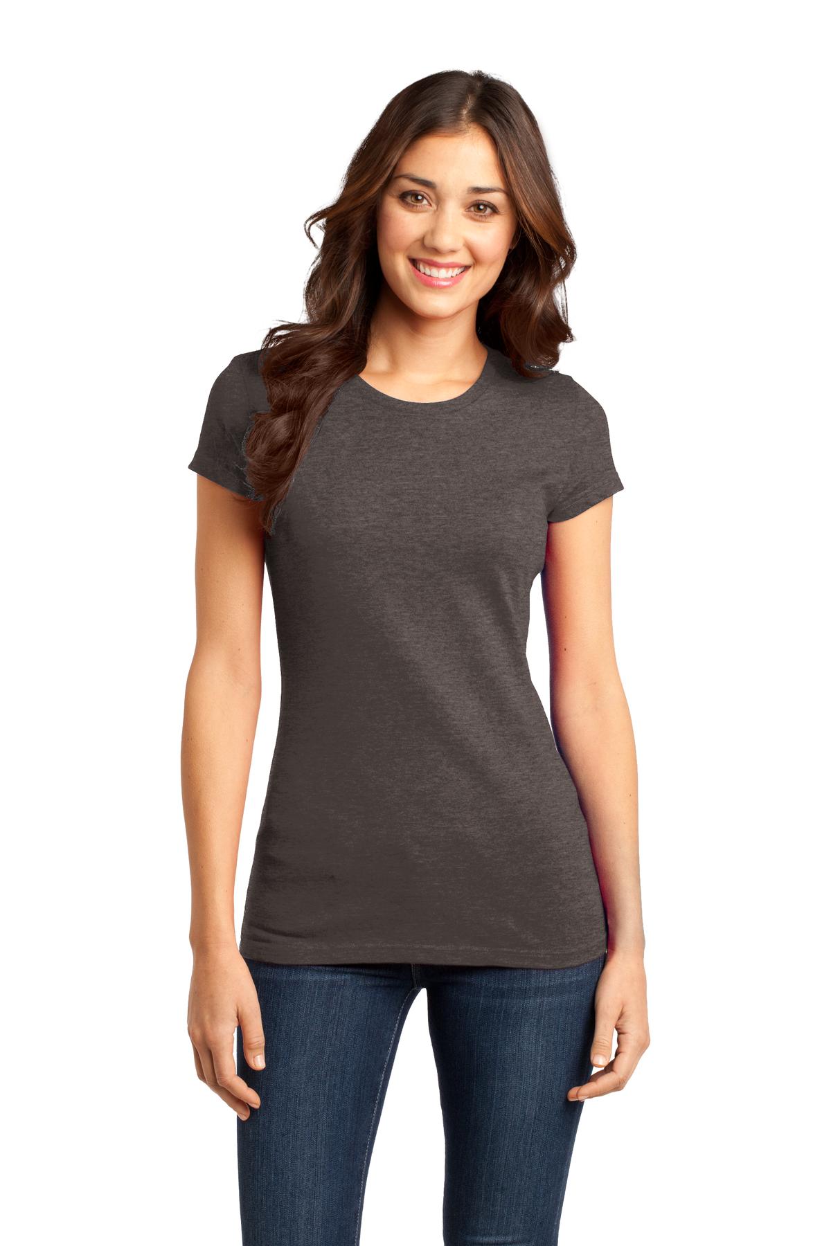 Front View of Hthrd Brown District Women's Fitted Very Important Tee . DT6001 plain