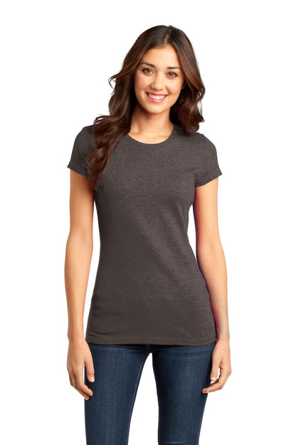 Front View of Hthrd Brown District Women's Fitted Very Important Tee . DT6001 plain