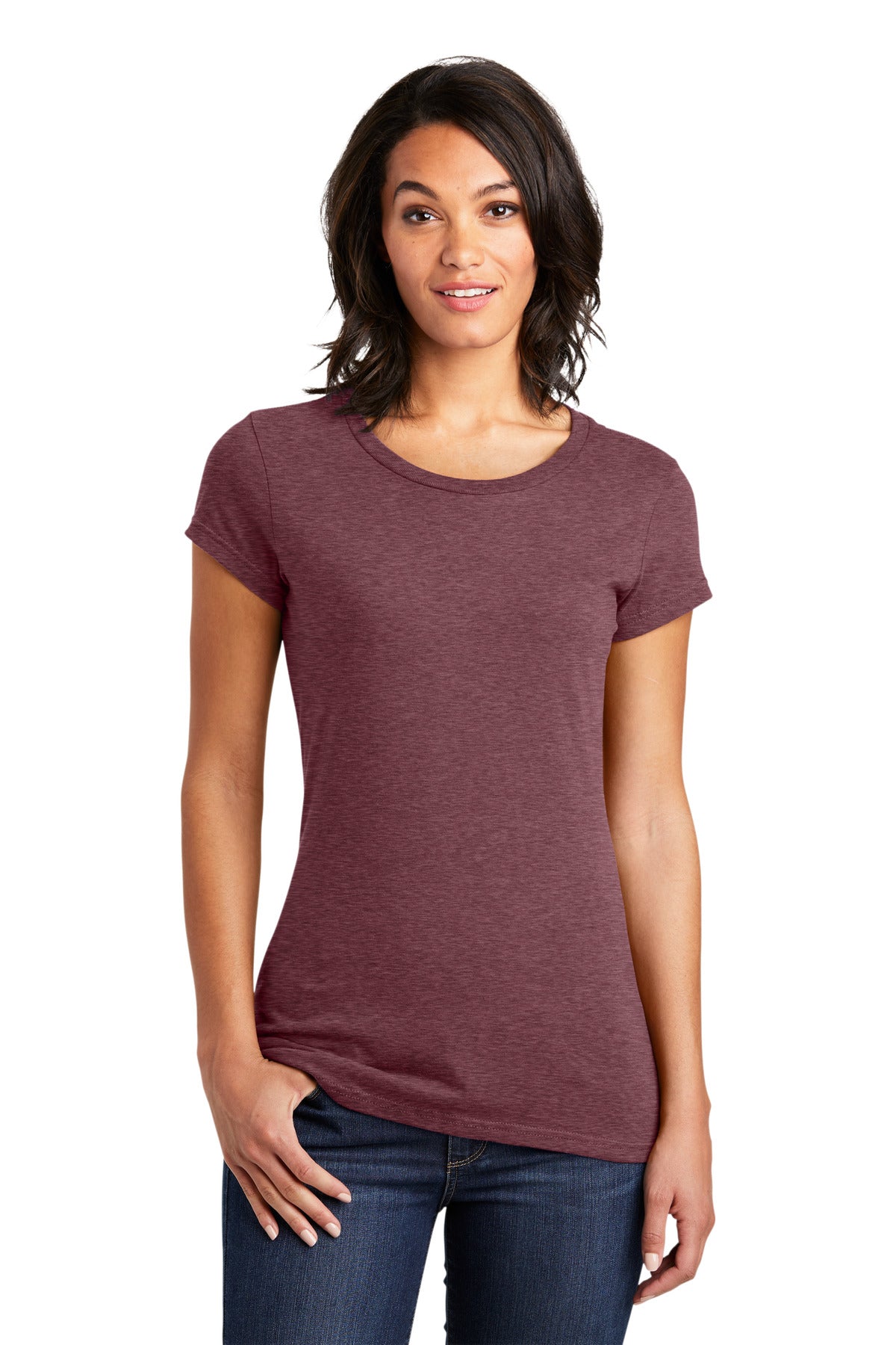 Front View of Hthrd Cardinal District Women's Fitted Very Important Tee . DT6001 plain