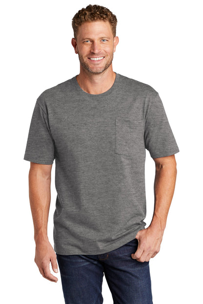 Front View of Hthrd Charcoal CornerStone Workwear Pocket Tee CS430 plain