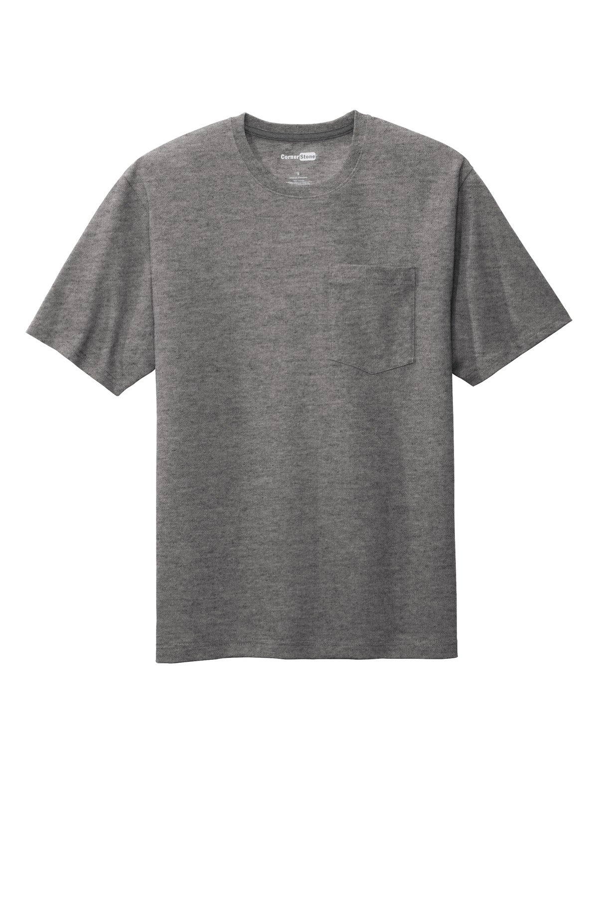 Front View of Hthrd Charcoal CornerStone Workwear Pocket Tee CS430 plain