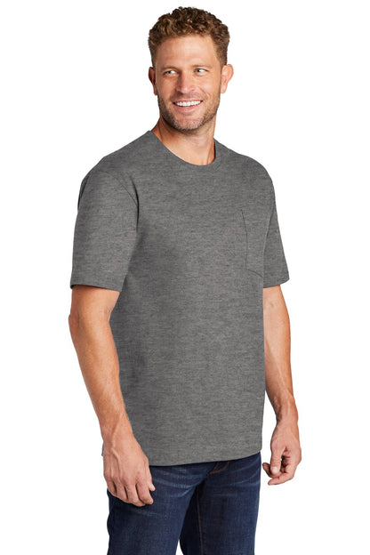 Front View of Hthrd Charcoal CornerStone Workwear Pocket Tee CS430 plain