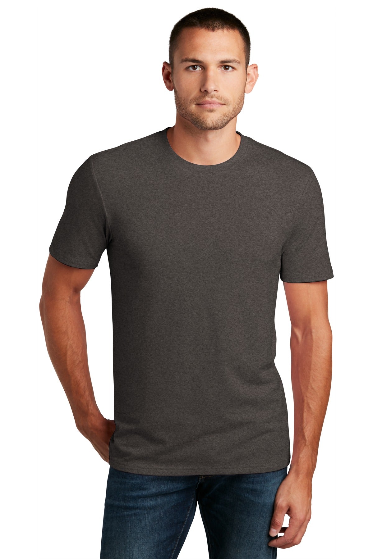 Front View of Hthrd Charcoal District Flex Tee DT7500 plain