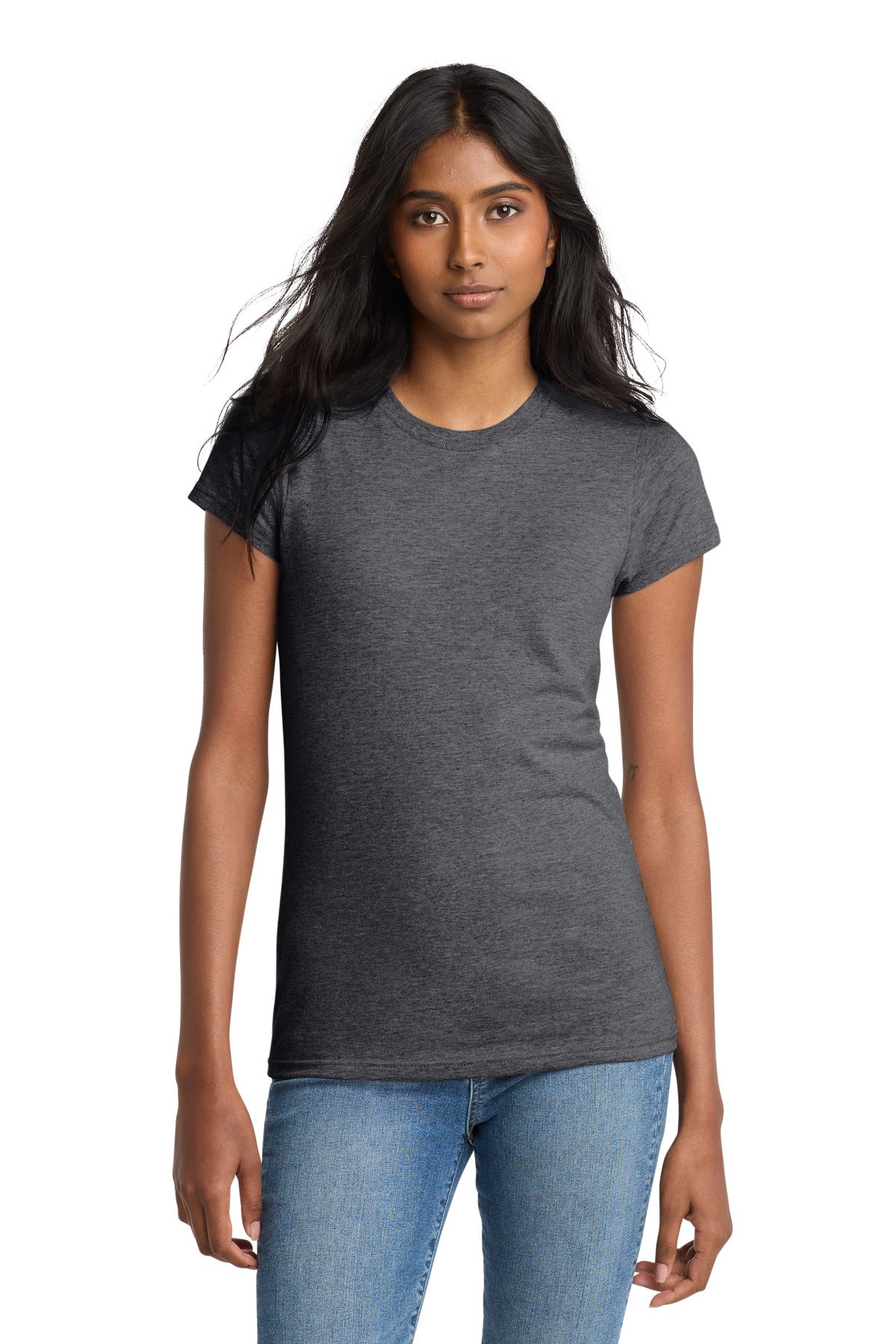 Front View of Hthrd Charcoal District Women's Fitted The Concert Tee DT5001 plain