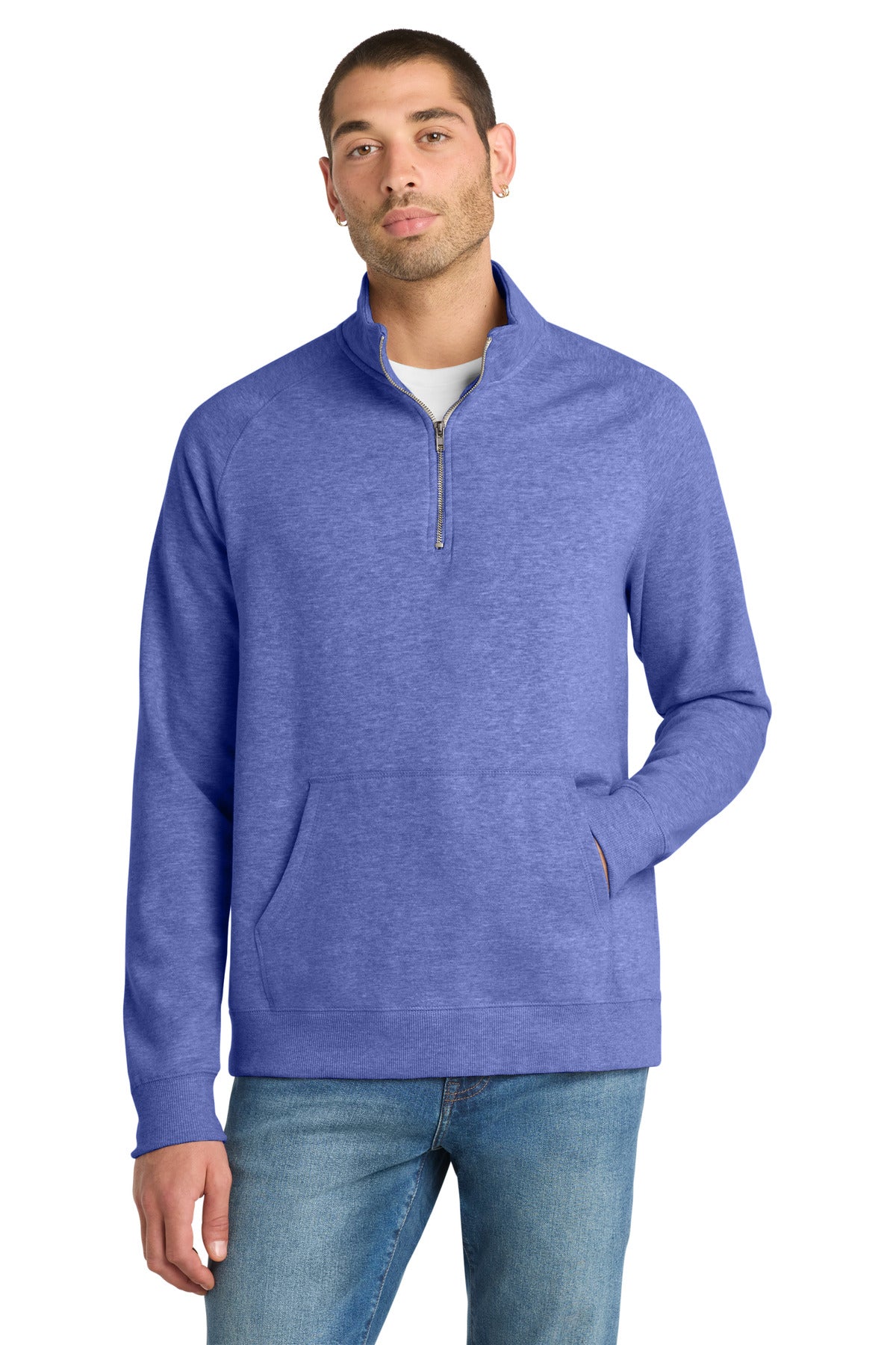 Front View of Hthrd Deep Roy District Lightweight Fleece 1/4-Zip. DM392 plain