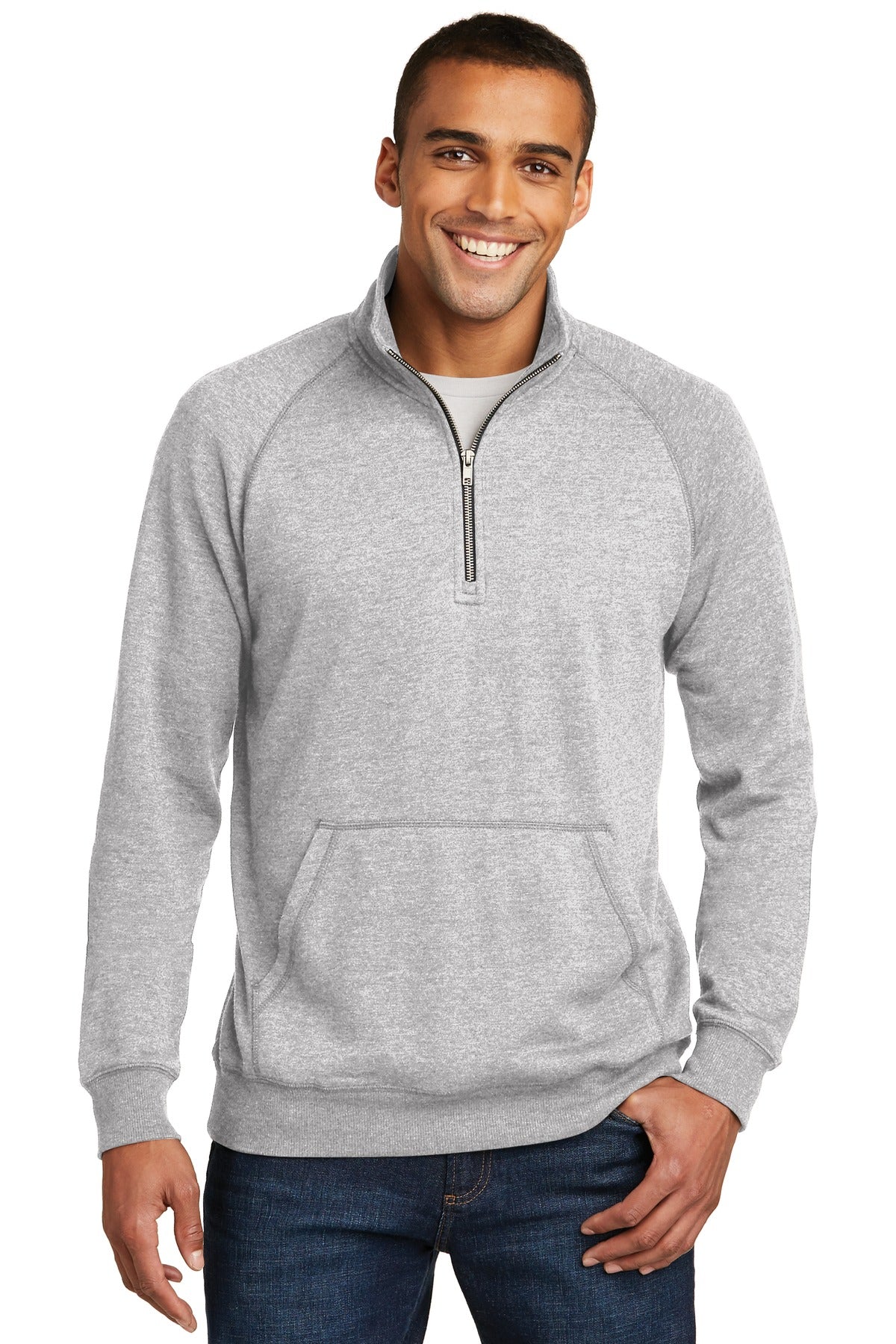 Front View of Hthrd Grey District Lightweight Fleece 1/4-Zip. DM392 plain
