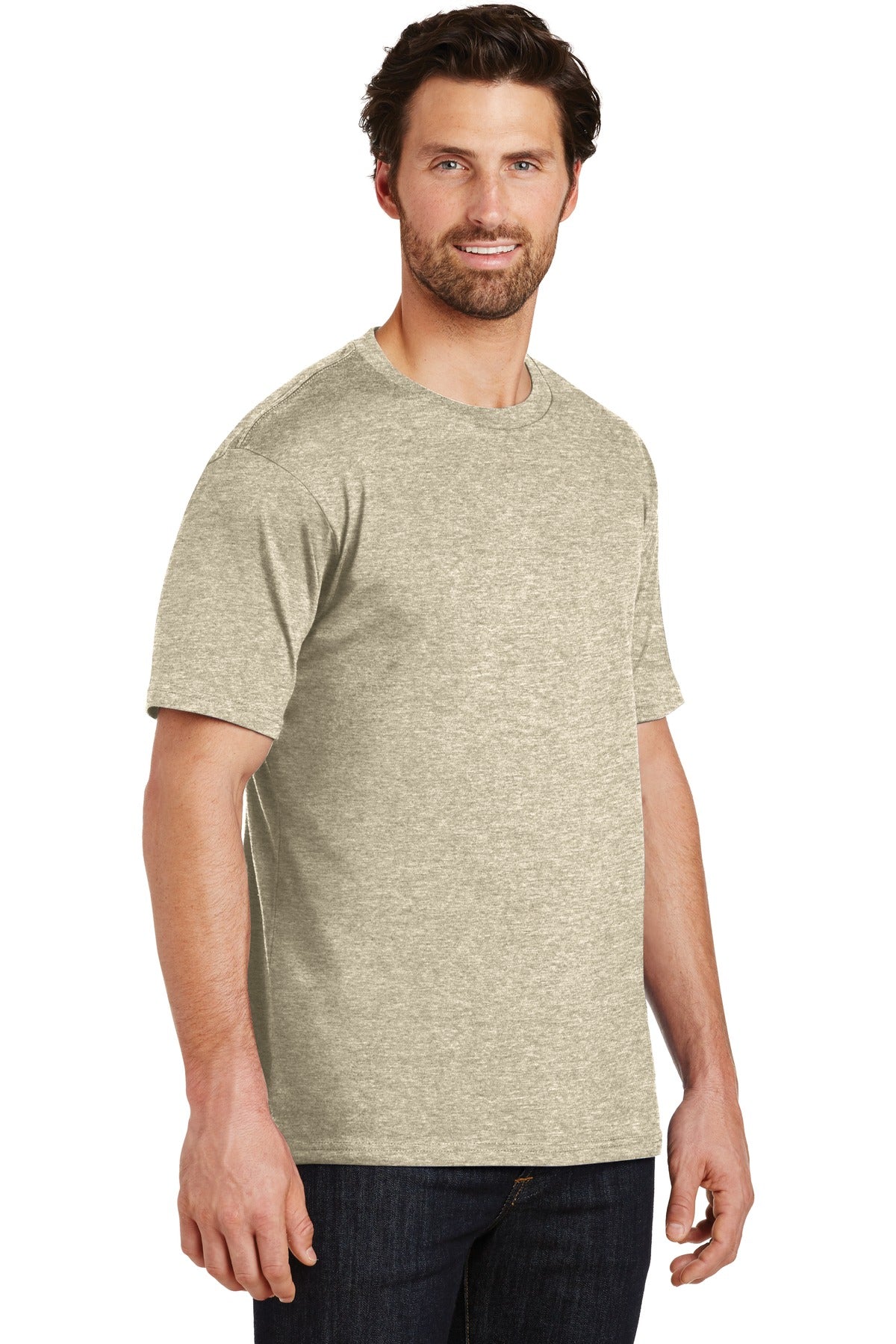 Front View of Hthrd Latte District Perfect Weight Tee. DT104 plain