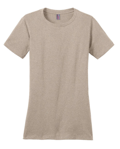 Front View of Hthrd Latte District Women's Perfect Weight Tee. DM104L plain