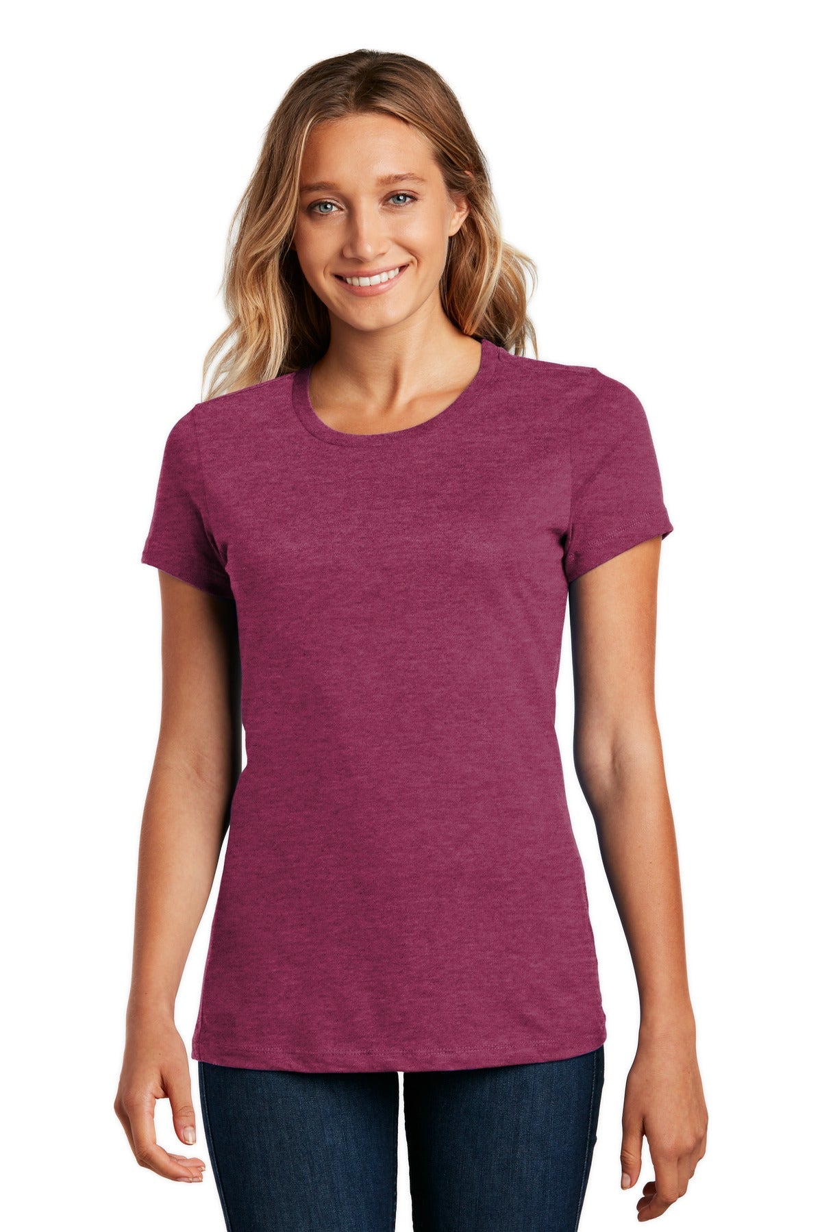 Front View of Hthrd Loganbry District Women's Perfect Weight Tee. DM104L plain