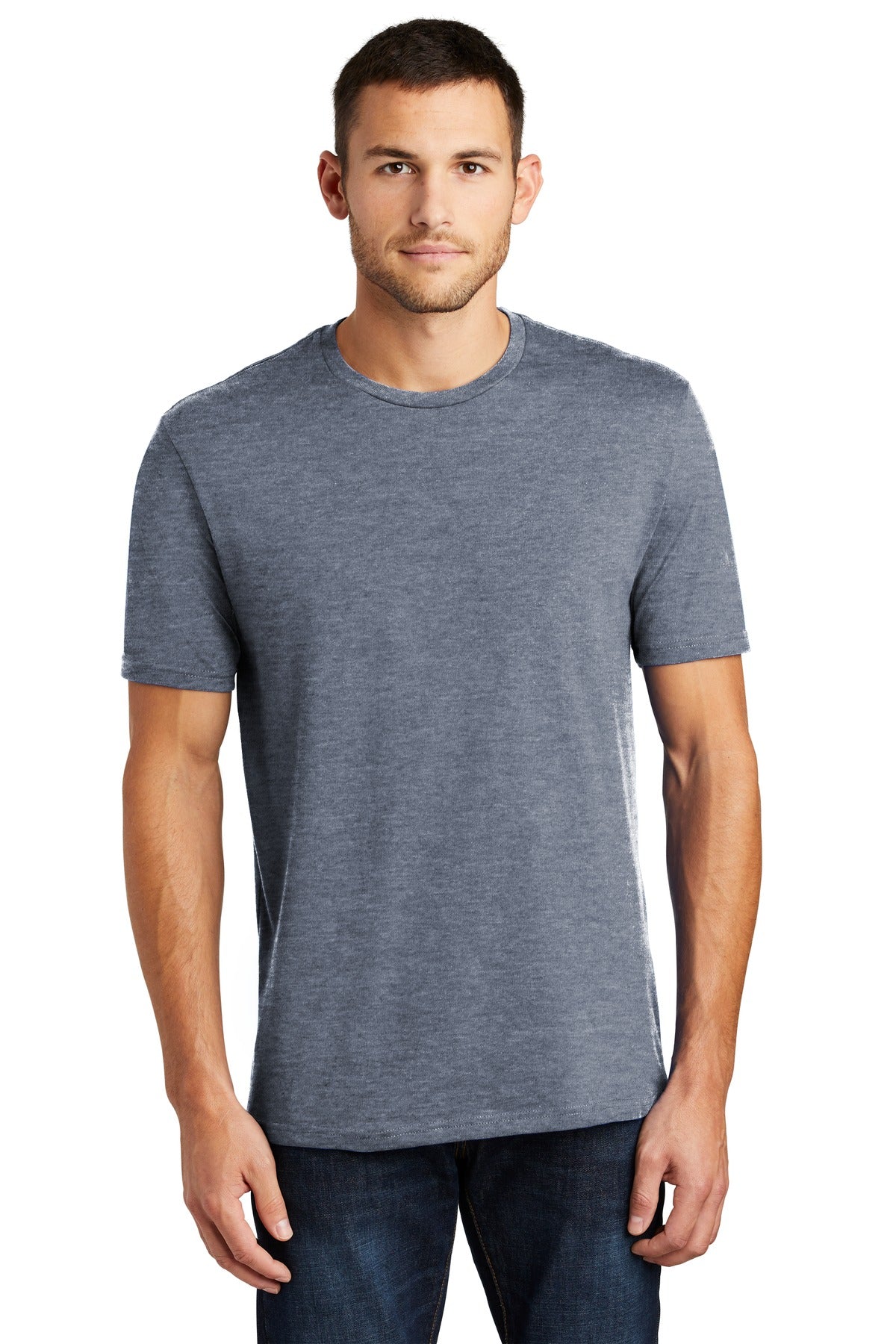 Front View of Hthrd Navy District Perfect Weight Tee. DT104 plain