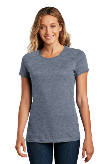 Front View of Hthrd Navy District Women's Perfect Weight Tee. DM104L plain