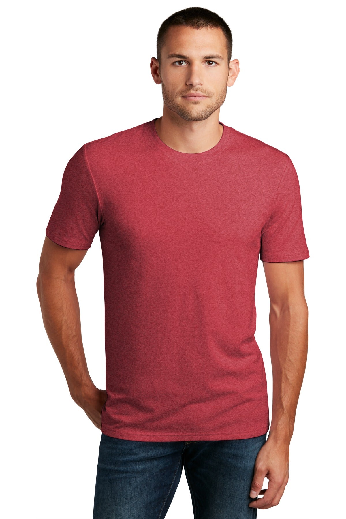 Front View of Hthrd Red District Flex Tee DT7500 plain