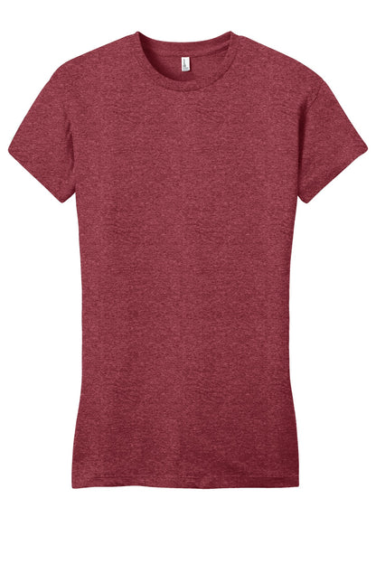 Front View of Hthrd Red District Women's Fitted Very Important Tee . DT6001 plain
