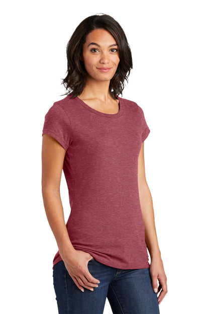 Front View of Hthrd Red District Women's Fitted Very Important Tee . DT6001 plain