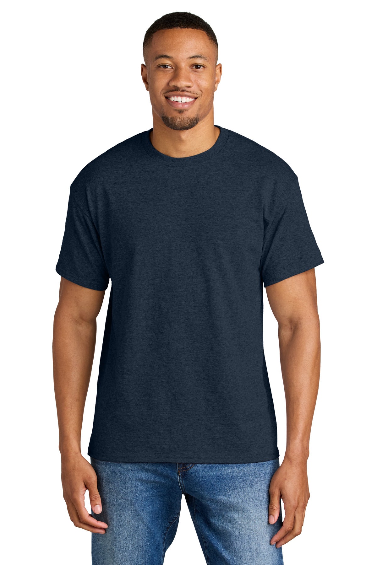 Front View of HthrDkNavy Gildan DryBlend 50 Cotton/50 Poly T-Shirt. 8000 plain